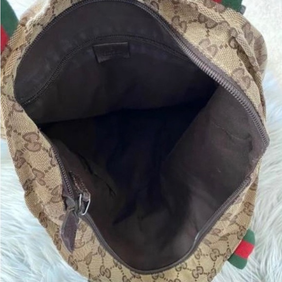 GUCCI Web Strap GG Monogram Zip Top Sherry Line Shopper Tote - Picture 6 of 12